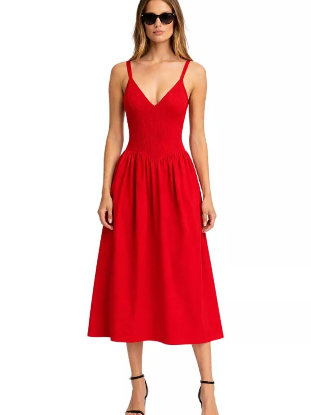 Torn By Ronny Kobo Monica Midi Dress Ribbed Poplin Crimson Red NWOT Size Small - Picture 10 of 10